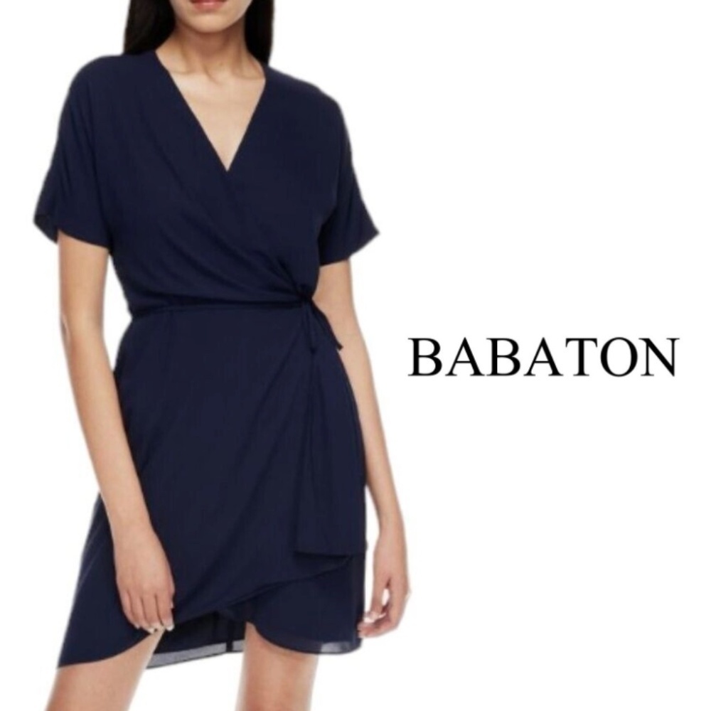 Babaton Wallace Dress Wrap Tie Waist - Blue Dark Indigo - Size Small